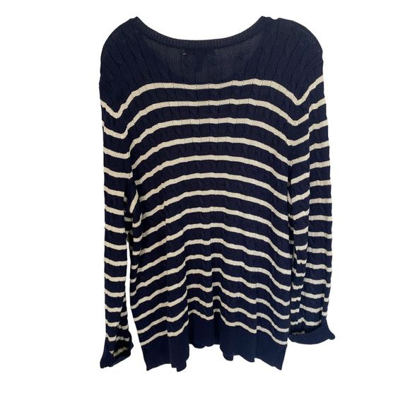 Lauren Ralph Lauren Navy White Striped Cable Knit Sweater Sz 2X - Picture 2 of 7